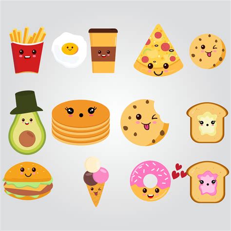 cute kawaii food clip art food illustration  vector art