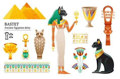 Ancient Egyptian Goddess Bastet Icon Set Cat Deity Cup