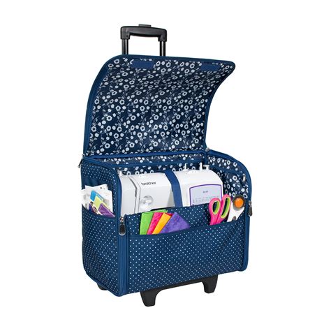 mary blue dot collapsible rolling sewing machine tote