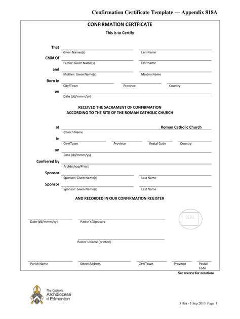 confirmation certificate template fill  printable fillable