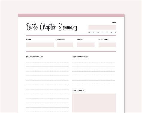 printable bible chapter summary bible study planner print  etsy