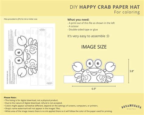 crab paper hat  coloring  printable crab ocean etsy