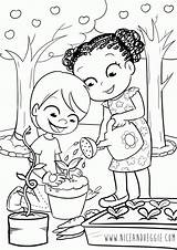 Coloring Kids Sharing Clipart Gardening Pages Library Drawing Children sketch template