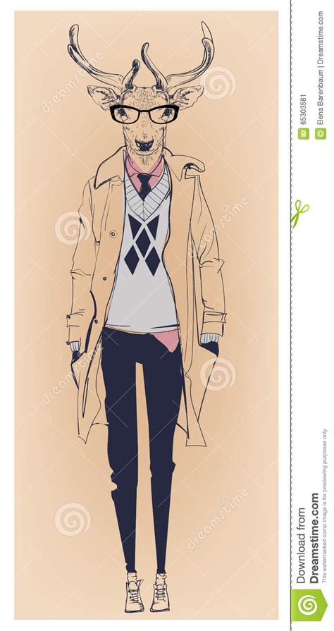 Hipster Portrait Of Deer With Glasses Stock Vector