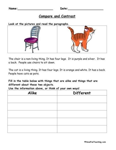 compare  contrast worksheet