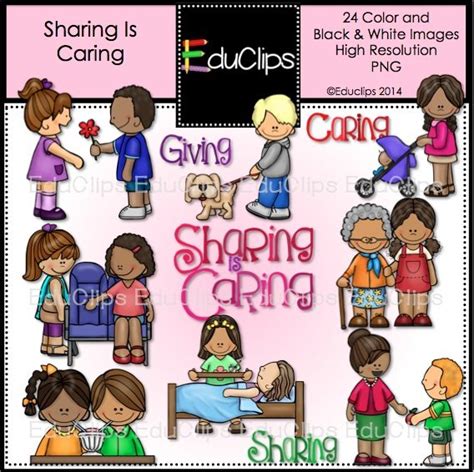 sharing  caring clip art bundle color  bw   educlips