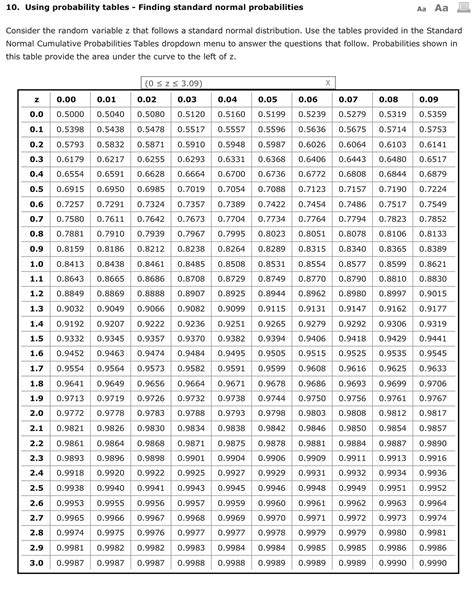 solved   probability tables finding standard normal cheggcom