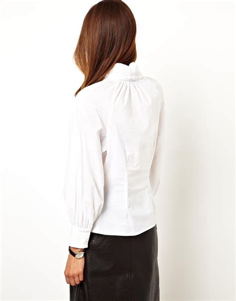 lyst asos exclusive exaggerated pussy bow blouse  white