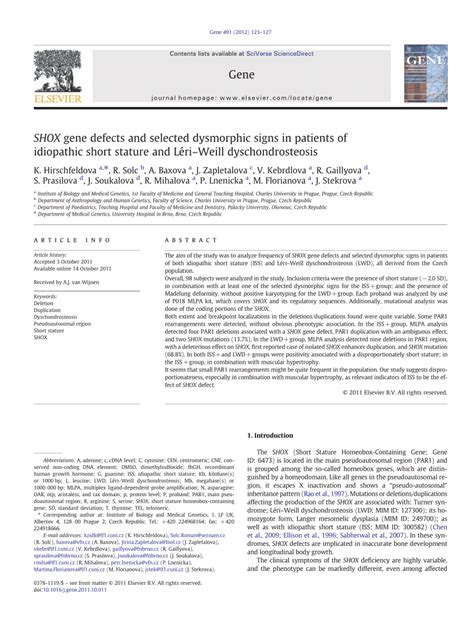 Pdf Shox Gene Defects And Selected Dysmorphic Signs In Patients Of