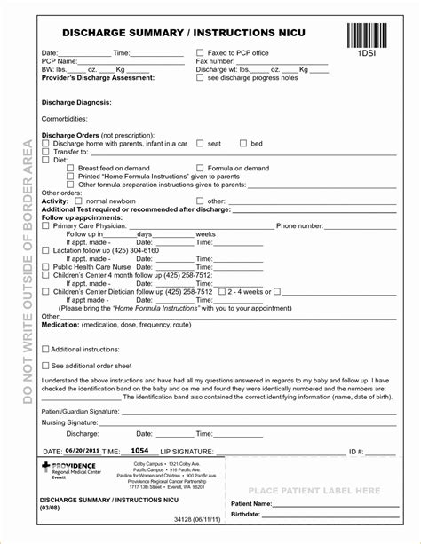 printable fillable hospital discharge papers