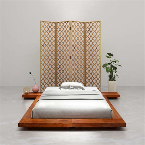 cadre de lit futon japonais bois dacacia massif  cm