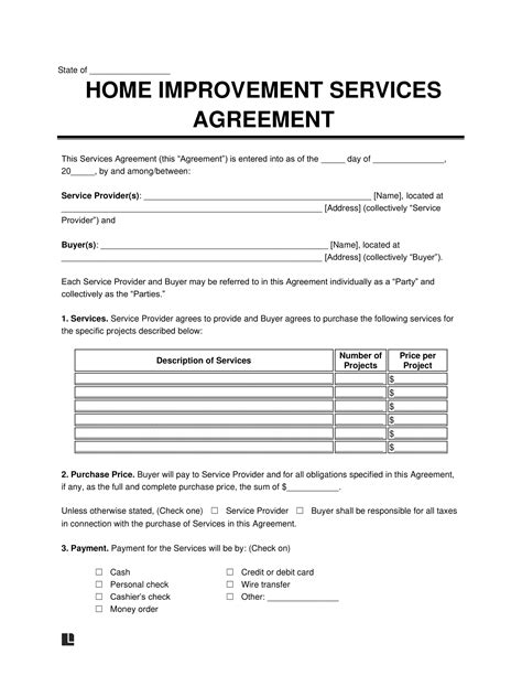 home improvement contract template  word