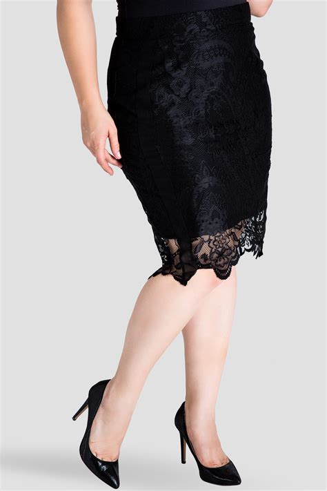 standards and practices plus size standards and practices women s black lace pencil skirt emily