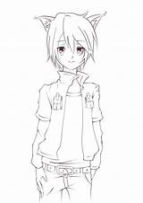 Anime Wolf Boy Coloring Drawing Lineart Pages Boys Cat Ears Guy Cute Base Guys Drawings Male Hoodie Manga Color Chibi sketch template