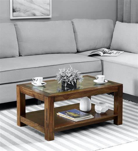 Buy Mckenzy Solid Wood Coffee Table With Glass Top In Provincial Teak