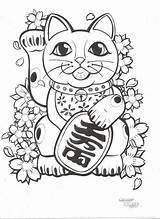 Lucky Maneki Coloriage Dessin Japonais  Cricut Tatuaje Suerte Fortuna Idées Cattattoo Disimpan Tatoo Catplot sketch template