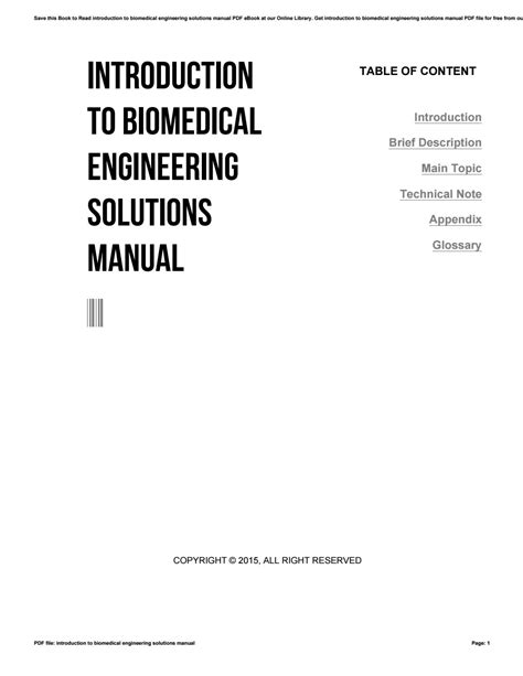 Introduction to biomedical engineering solutions manual by