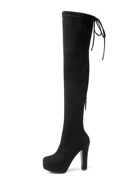 black thigh high boots women stretch boots almond platform high heel