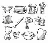 Kitchen Household Drawing Appliance Utensils Vector Set Appliances Tools Drawings Object Sketch Utensil Hand Objects Sketches Items Industrial Doodles Outdoor sketch template