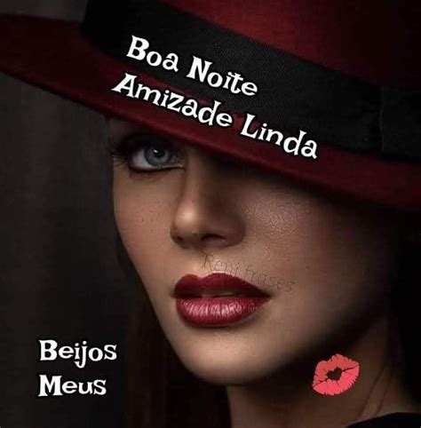 A Woman Wearing A Red Hat With The Words Boa Notte Amizade Lindaa
