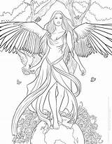 Coloring Pages Fantasy Adults Adult Goddess Angel Print Fairy Printable Sheets Books Drawing Color Book Kids Ivory Ella Thistle Getcolorings sketch template