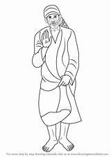 Baba Sai Shirdi Drawing Draw Drawingtutorials101 Step Easy Drawings Outline sketch template