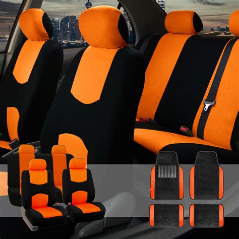 car seat covers set  auto  headrests black orange  carpet floor