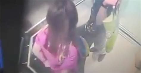 woman caught on cctv urinating in lift as male companion holds bag and
