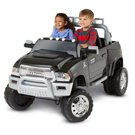 kid trax ram  dually  volt battery powered ride  toy black dualie pick  truck