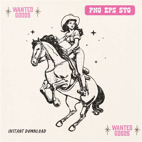 Retro Rodeo Cowgirl Clipart Retro Cowgirl Graphics Vintage Cowgirl Png