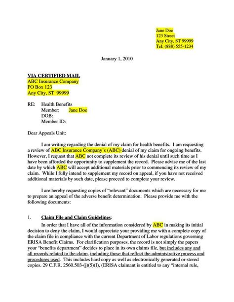 insurance claim appeal letter financial report