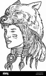 Wolf Native Headdress Woman American Drawing Headwear Stock Sketch Wearing Illustration Style Headgear Isol Looking Side Alamy sketch template