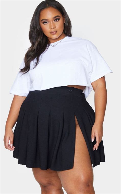 plus black pleated side split tennis skirt tennis skirt plus size