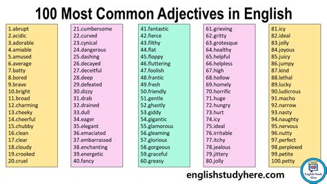 common adjectives  english english study