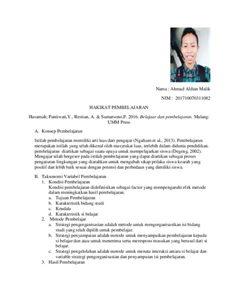 Doc Resume Hakikat Pembelajaran Docx Dian Jendral