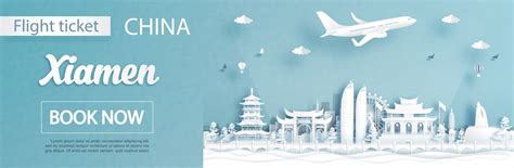 premium vector flight  ticket advertising template  travel  xiamen china concept