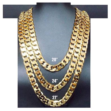 gold chain cuban necklace men mm link  real solid clasp gift ebay