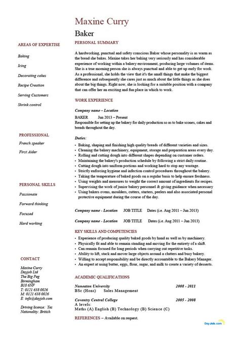 baker resume template  cake confectionery objective summary