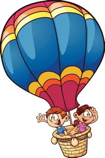 kids riding  hot air balloon vector clip art illustration  air balloon kids ride