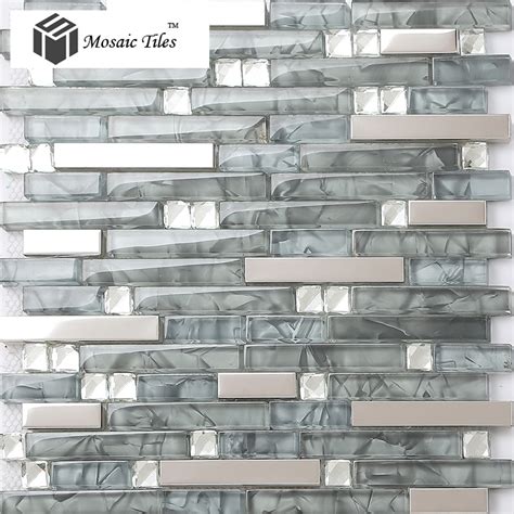 Tst Glass Mental Tile Glass Tile Grey Strip Stainless