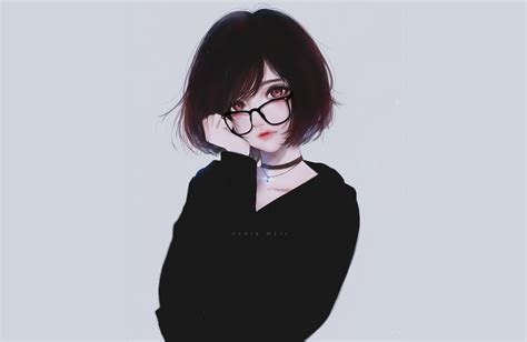 anime girl with glasses and short black hair maxipx