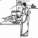 Cooking Coloring Clipart Cliparts Housewife Clip People Food Kids Beautician Activity Colouring Cook Indian Woman Pages Library Book Print sketch template