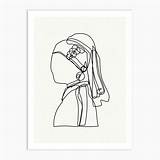 Earring Pearl Girl Outline Print Fy Prints Wall sketch template