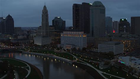 5 7k Stock Footage Aerial Video Of Flying By Scioto River And City