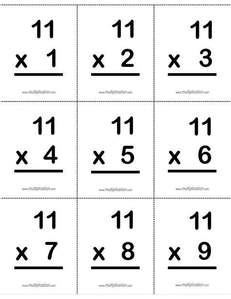 multiplication flash cards printable front
