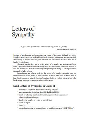 sample condolence sympathy letters