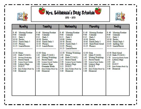 Daily Schedule Template For Teachers Download Free Software