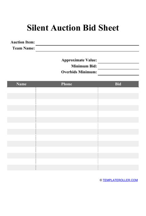 printable silent auction sheets