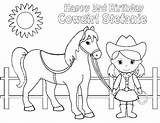 Cowgirl Coloring Pages Cowboy Horse Printable Birthday Kids Party Activity Personalized Print Getcolorings Etsy Barbie Color Favor Sold sketch template