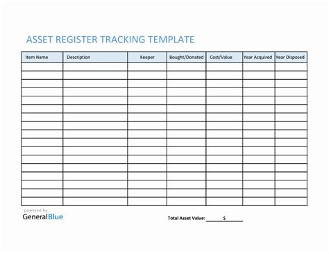 asset register tracking template  word